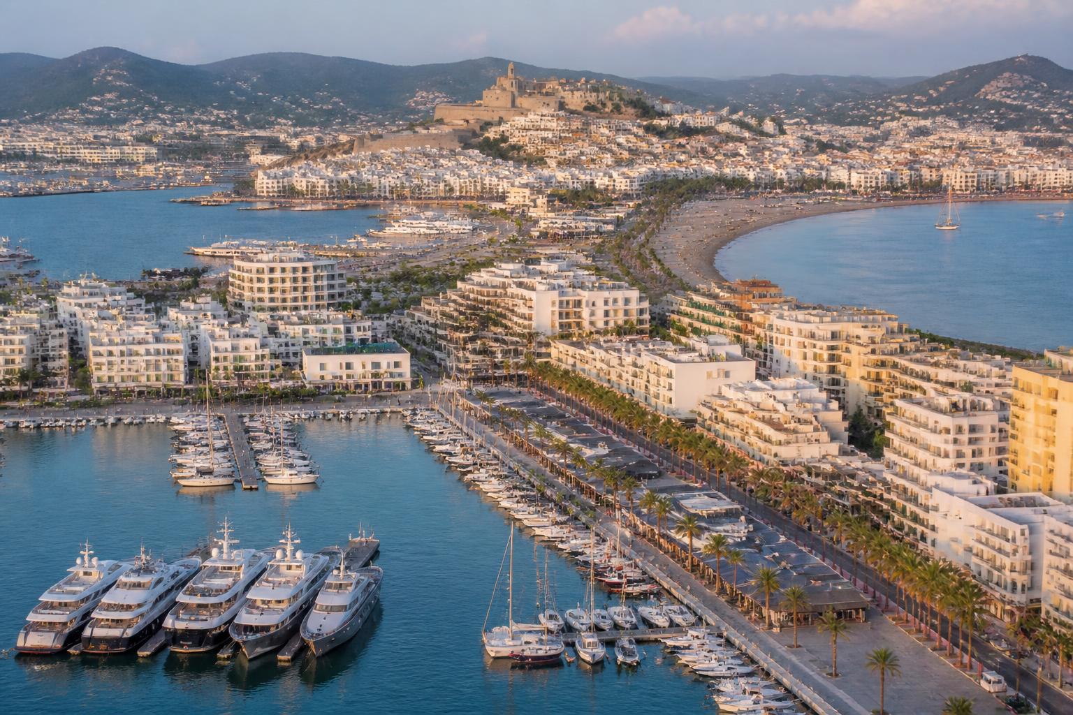 Veduta aerea di Marina Botafoch e Talamanca, Ibiza